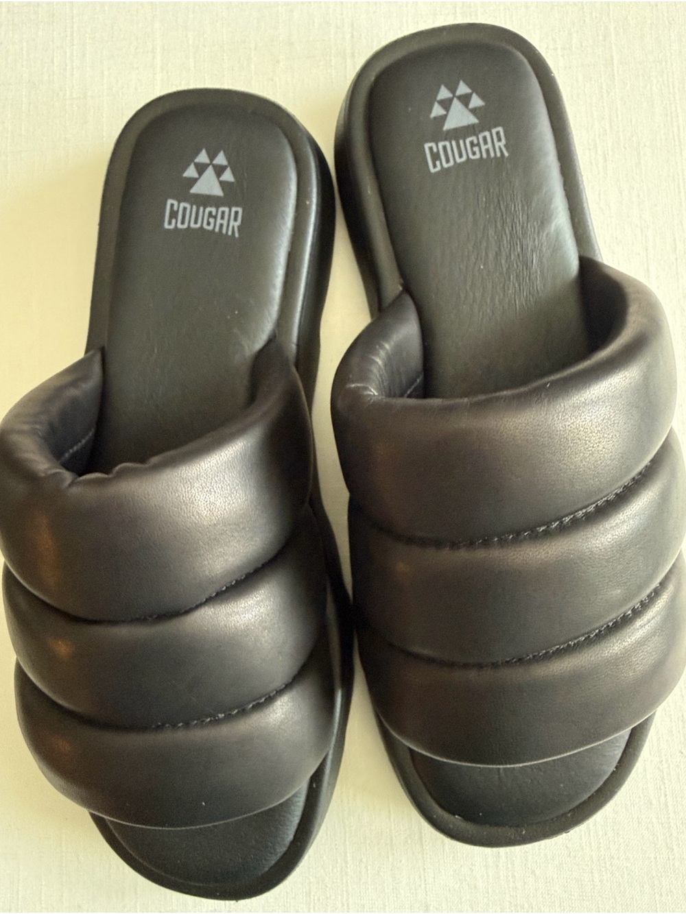 New in Box Cougar Puffy Platform Slides Black | Women’s Size 9